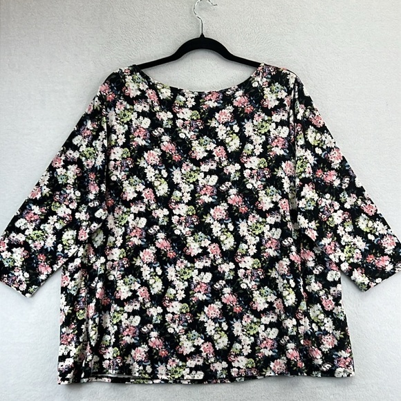J. Jill Wearever 3/4 Sleeve Tee / Top Sz 2X Black Floral Print Rayon/Spandex EUC - Picture 6 of 10